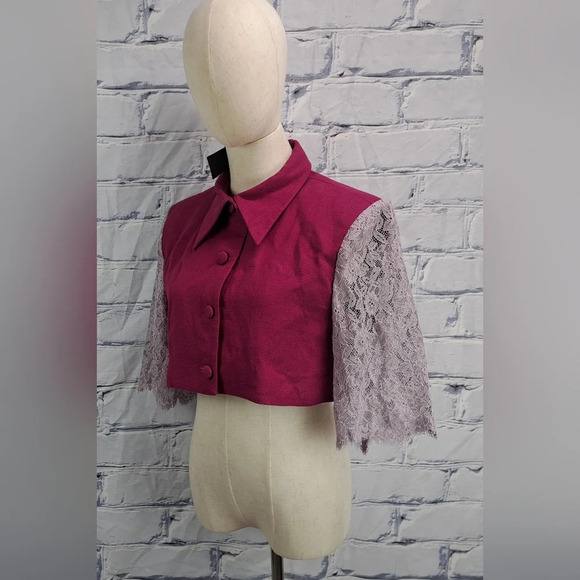 NWT Vivienne Hu New York Women's Jacket Cropped Lace Sleeves Linen Blazer 8 US - Picture 3 of 11